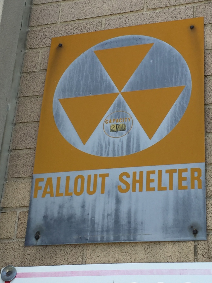 Lockport High School exterior fallout shelter sign
